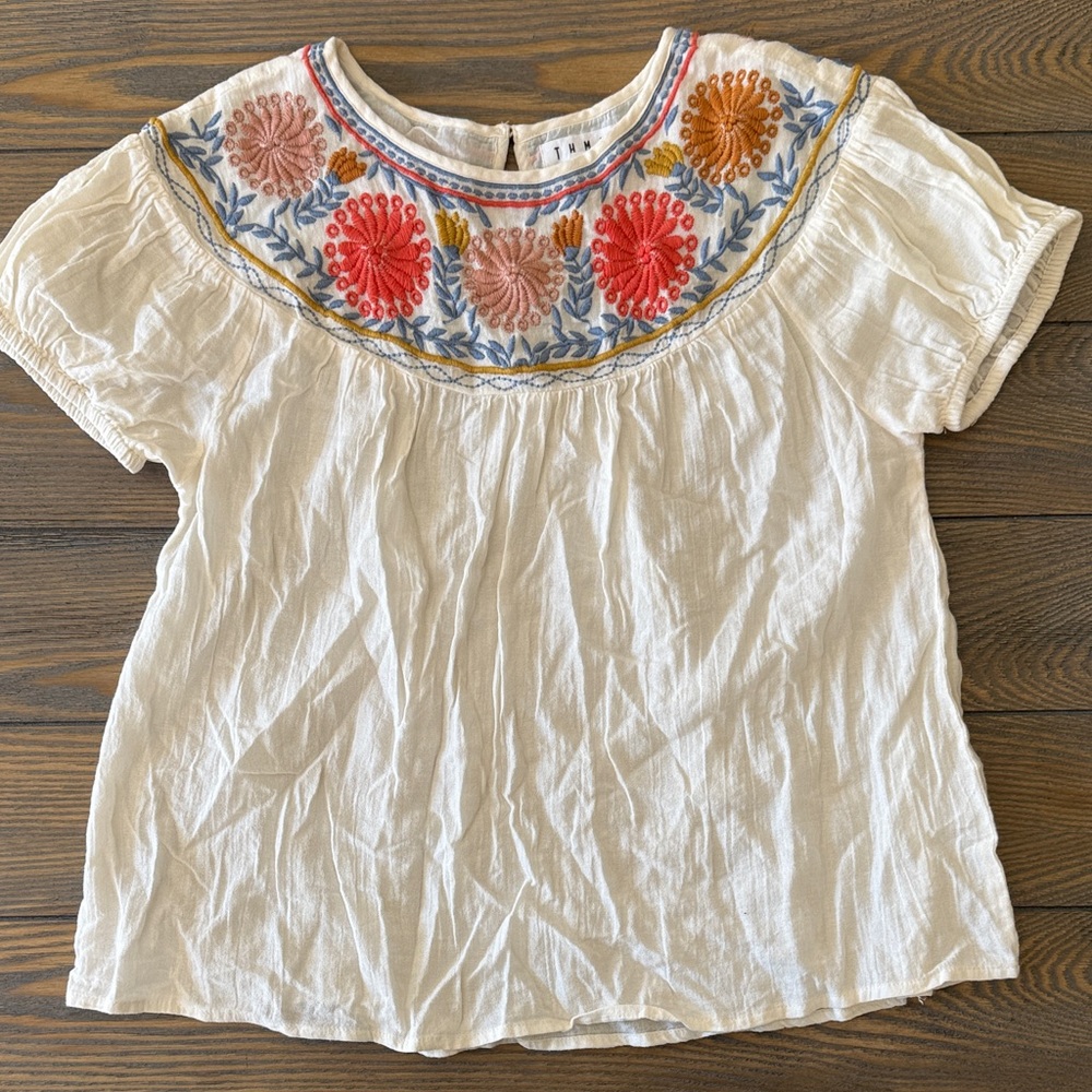 THML White Blouse with Colorful Embroidery